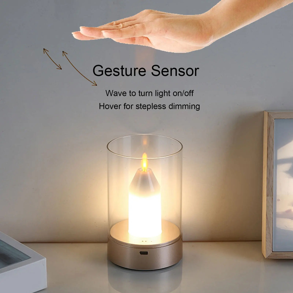 AuraFlame LED Candle – Gesture Control & Stepless Dimming | USB Rechargeable | Warm Light 2400K