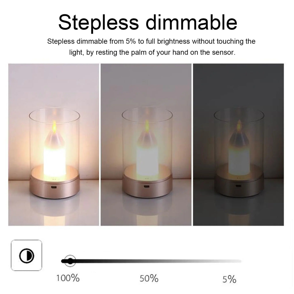 AuraFlame LED Candle – Gesture Control & Stepless Dimming | USB Rechargeable | Warm Light 2400K