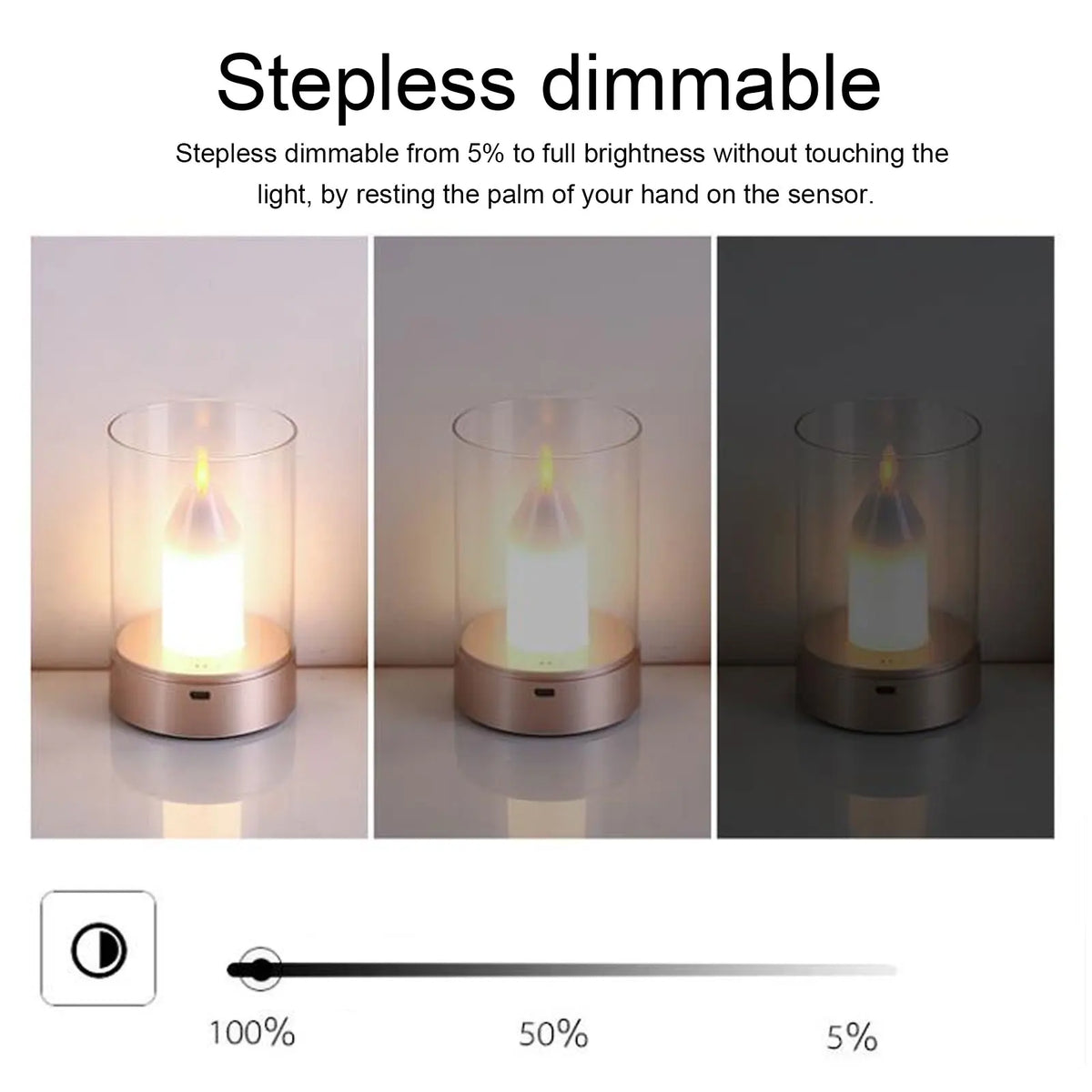 AuraFlame LED Candle – Gesture Control & Stepless Dimming | USB Rechargeable | Warm Light 2400K
