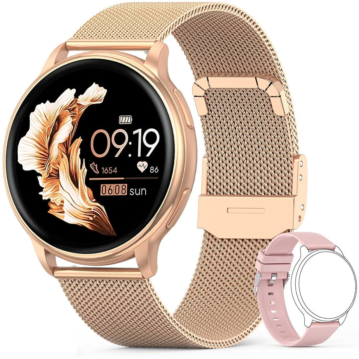 Aurora Rose Gold Connected Watch – Slim Smartwatch with Health Monitoring