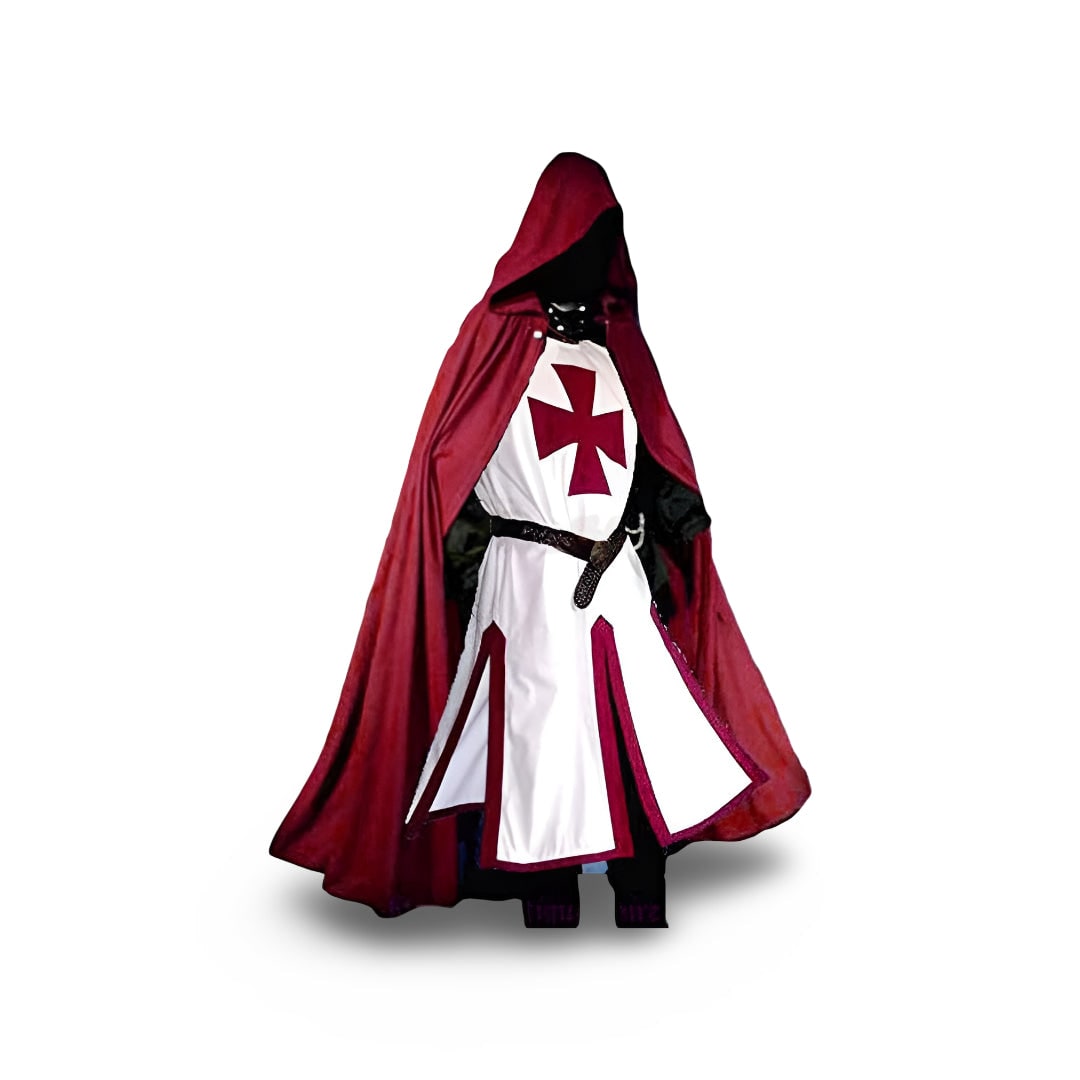 Authentic Knightly Costume Tunic with Hooded Cloak for Cosplay