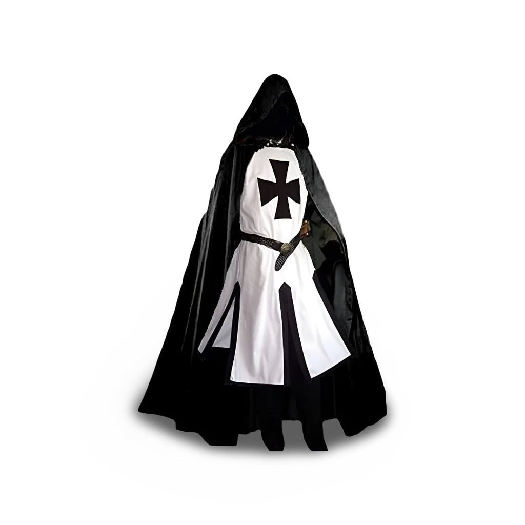 Authentic Knightly Costume Tunic with Hooded Cloak for Cosplay