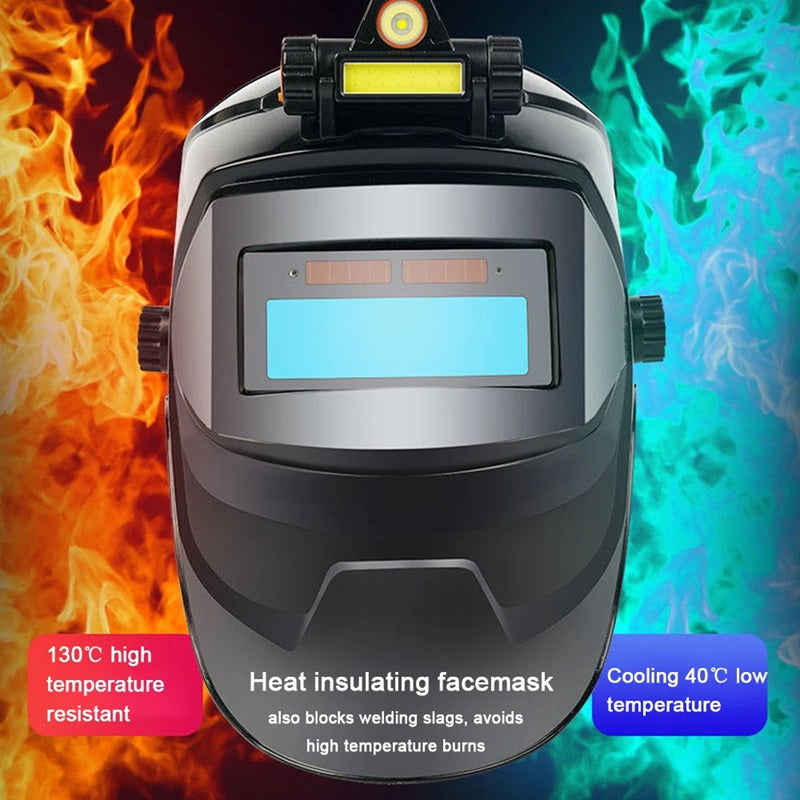 Auto-darkening welding mask with headlamp