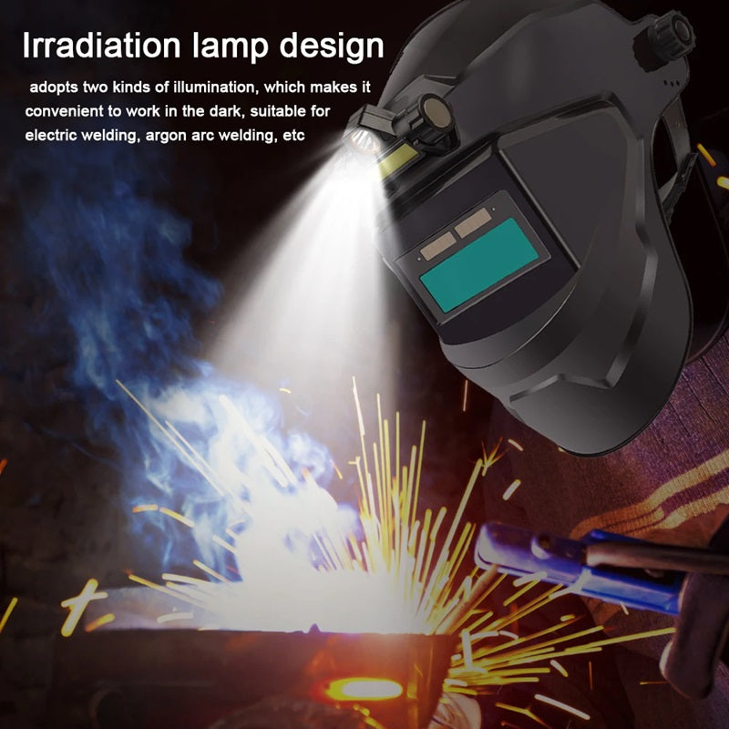 Auto-darkening welding mask with headlamp