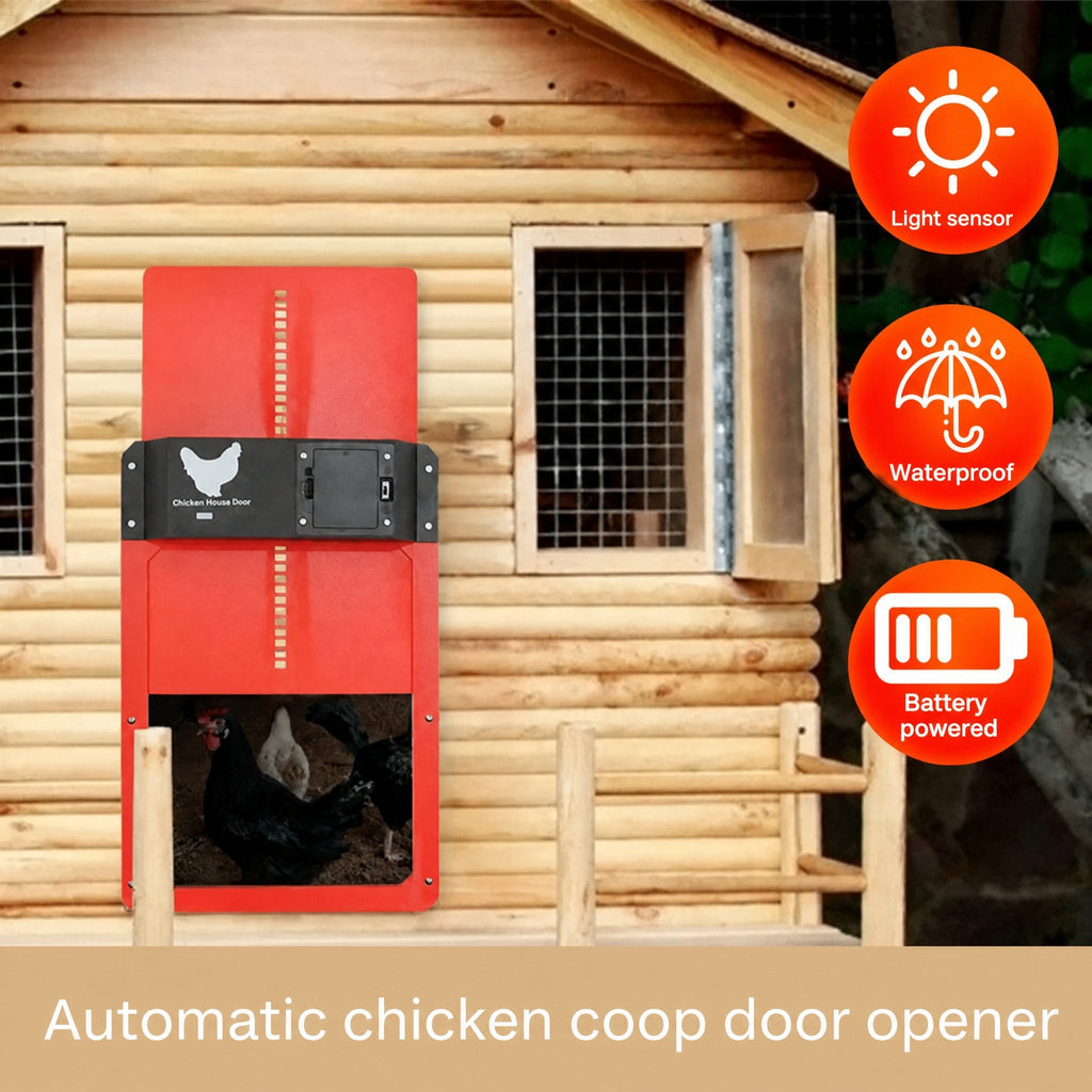 Automatic Chicken Coop Door, Light Sensor, Weatherproof, Battery Powered