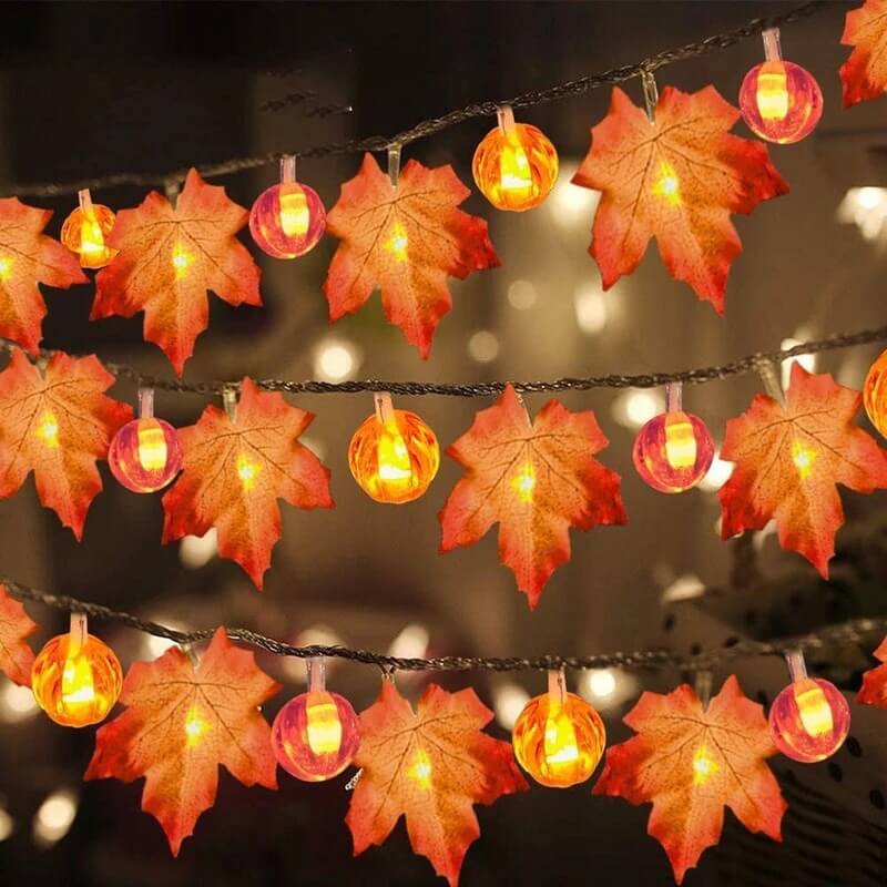 Autumn Maple Leaf String Lights Battery Operated LED Autumn Leaf Garland Fairy Lights for Halloween Thanksgiving Party a