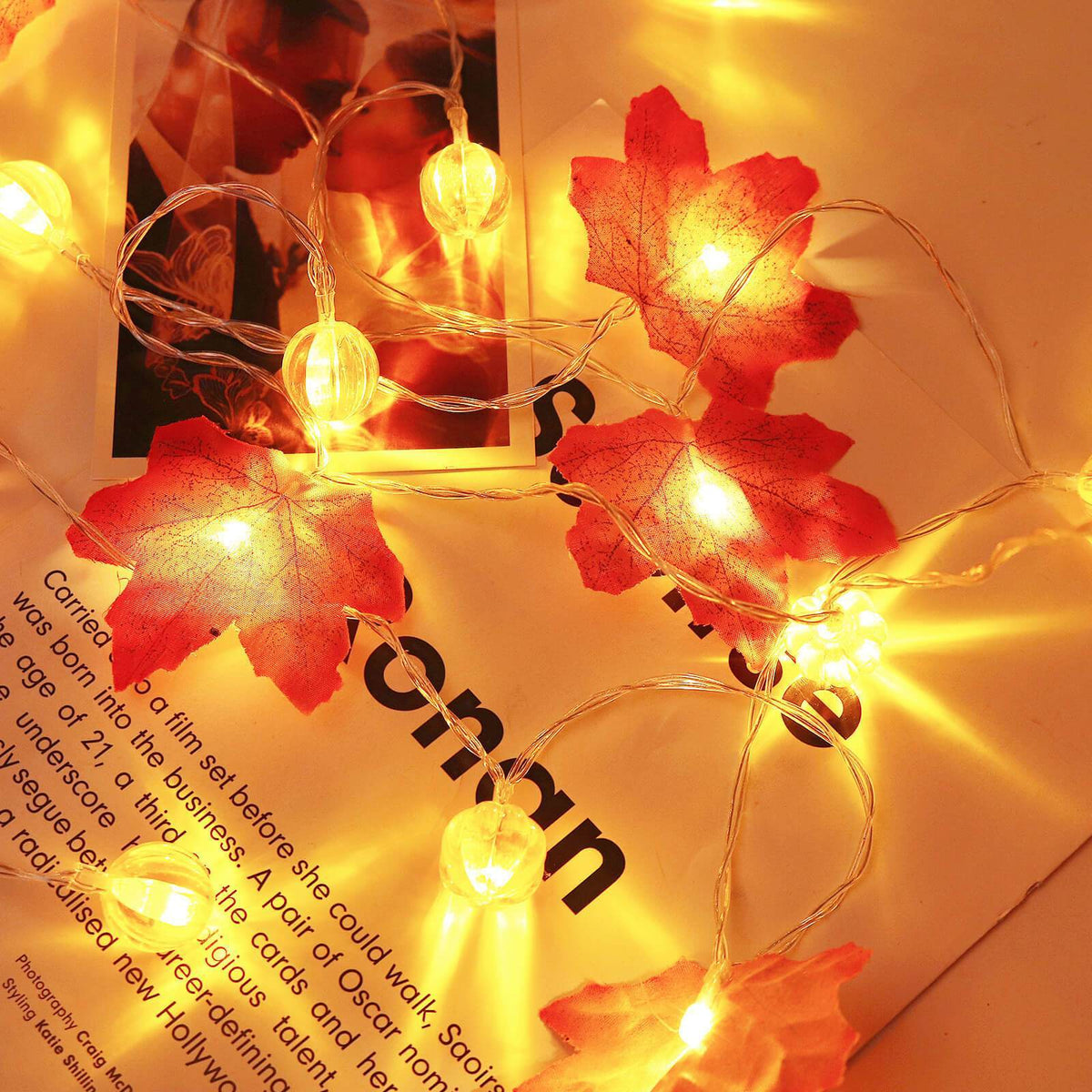 Autumn Maple Leaf String Lights Battery Operated LED Autumn Leaf Garland Fairy Lights for Halloween Thanksgiving Party a