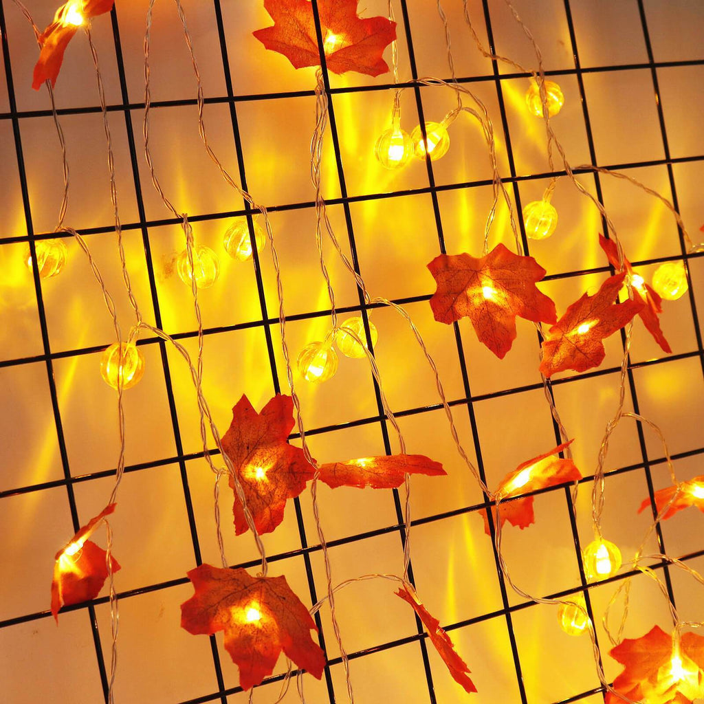 Autumn Maple Leaf String Lights Battery Operated LED Autumn Leaf Garland Fairy Lights for Halloween Thanksgiving Party a