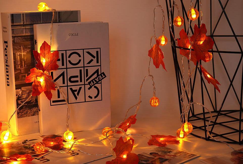 Autumn Maple Leaf String Lights Battery Operated LED Autumn Leaf Garland Fairy Lights for Halloween Thanksgiving Party a