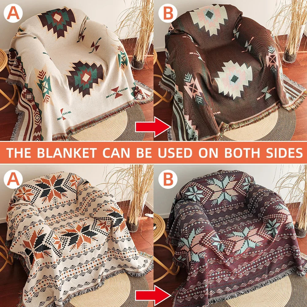 AztecaLoom Boho Blanket – XXL Aztec Throw with Fringes