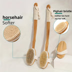 Back Wild Boar Bristle Cleaning Sponge for the Shower - Long Wooden Handle Bath Sponge Brush, soft natural bristles for 