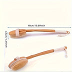 Back Wild Boar Bristle Cleaning Sponge for the Shower - Long Wooden Handle Bath Sponge Brush, soft natural bristles for 