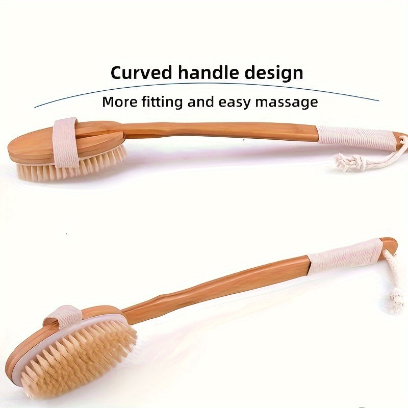 Back Wild Boar Bristle Cleaning Sponge for the Shower - Long Wooden Handle Bath Sponge Brush, soft natural bristles for 