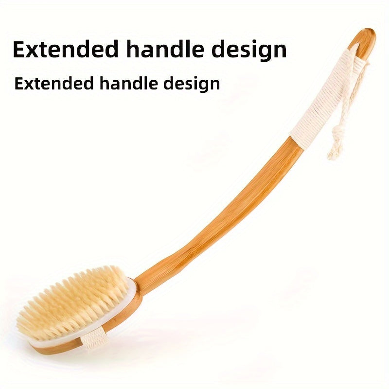 Back Wild Boar Bristle Cleaning Sponge for the Shower - Long Wooden Handle Bath Sponge Brush, soft natural bristles for 