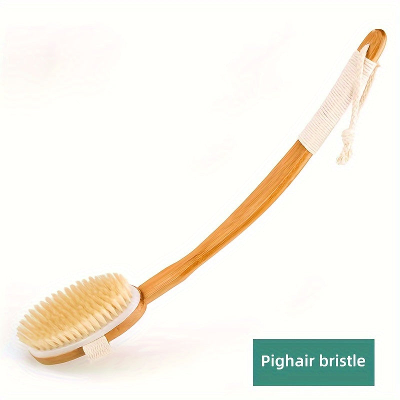Back Wild Boar Bristle Cleaning Sponge for the Shower - Long Wooden Handle Bath Sponge Brush, soft natural bristles for 