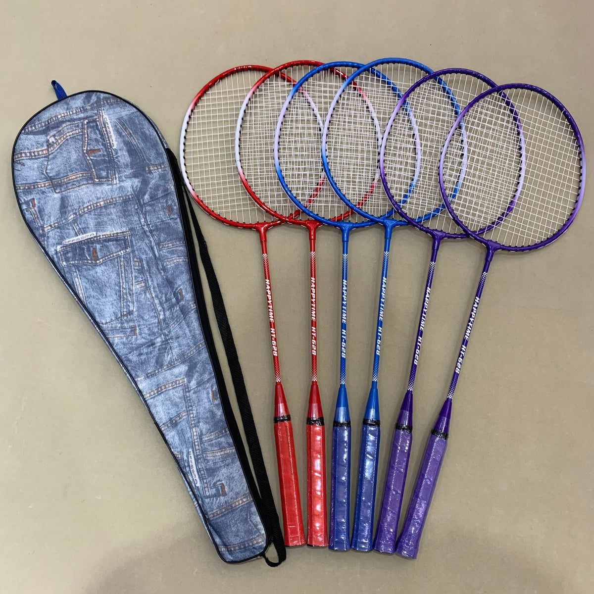 Badminton Racket Set with Multicoloured Rackets and Protective Cover