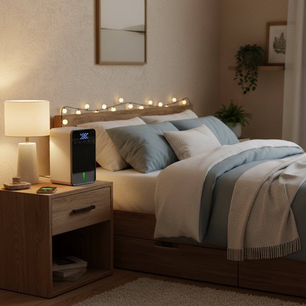 Basement Crawl Space Mini Dehumidifier for Bedroom with LED Touch Panel 1.5 Litre Tank and Drain Hose