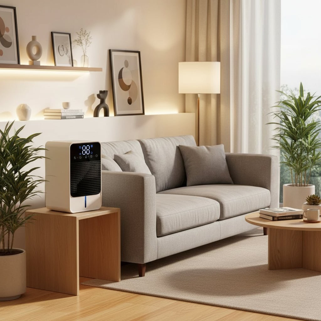 Basement Crawl Space Mini Dehumidifier for Bedroom with LED Touch Panel 1.5 Litre Tank and Drain Hose