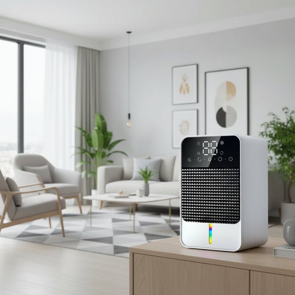 Basement Crawl Space Mini Dehumidifier for Bedroom with LED Touch Panel 1.5 Litre Tank and Drain Hose