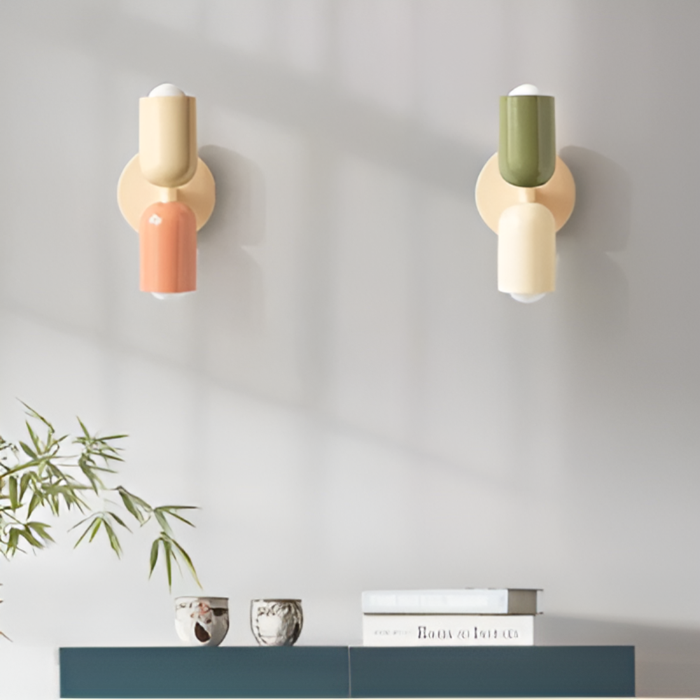 Battery Powered Wall Sconce — Dual Capsule Shades, Cordless Design