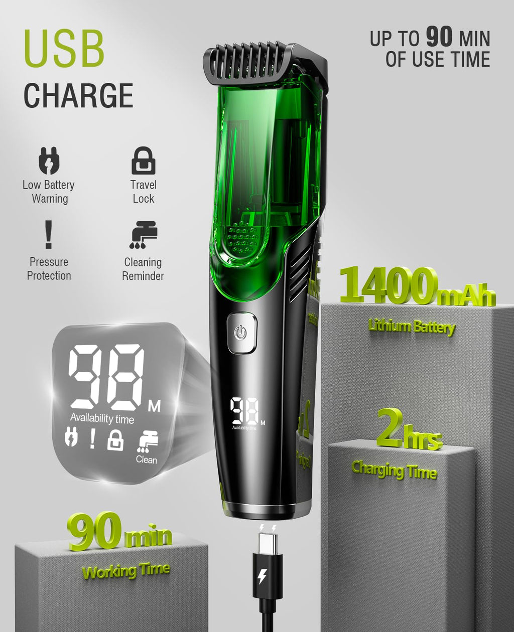 Beard Trimmer for Men with Vacuum System