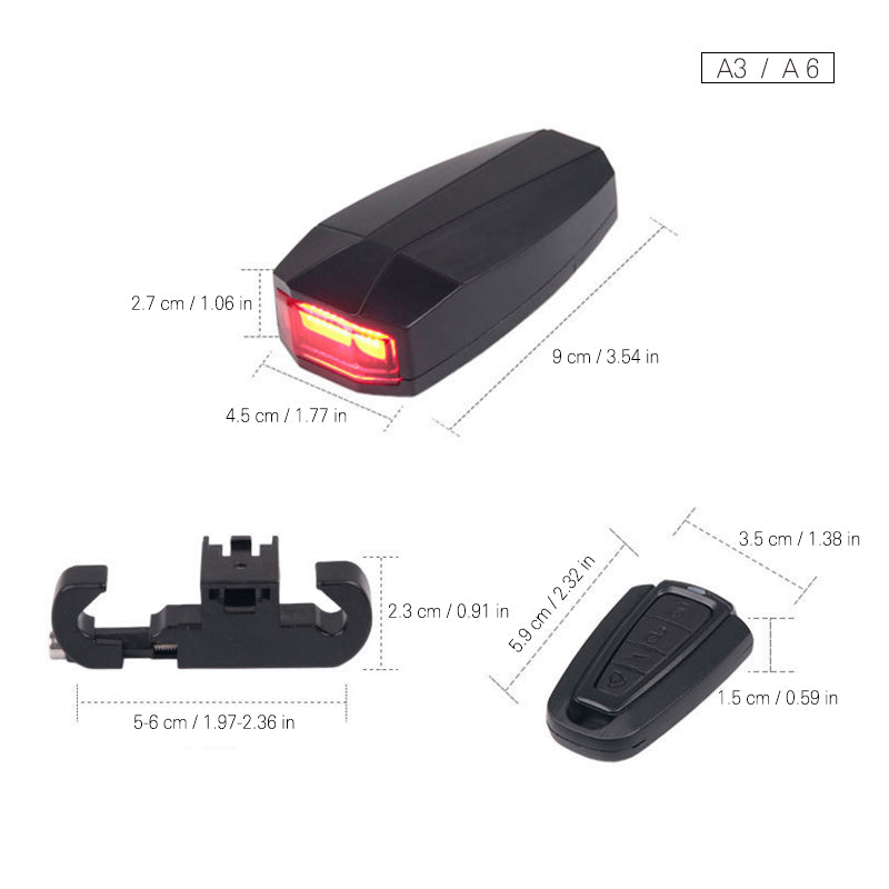 Bicycle Rear Light with Remote Control Alarm Lock