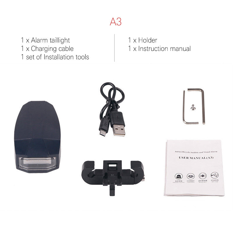Bicycle Rear Light with Remote Control Alarm Lock