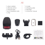 Bicycle Rear Light with Remote Control Alarm Lock