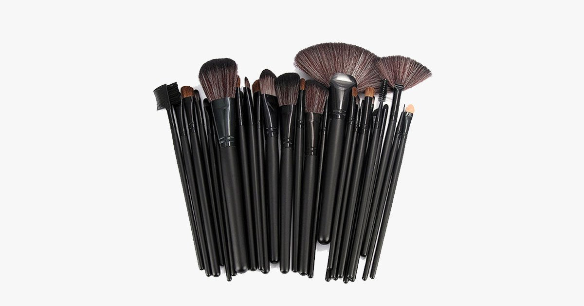 Black Makeup Brush Set with 32 Brushes and Case – Complete Makeup Collection