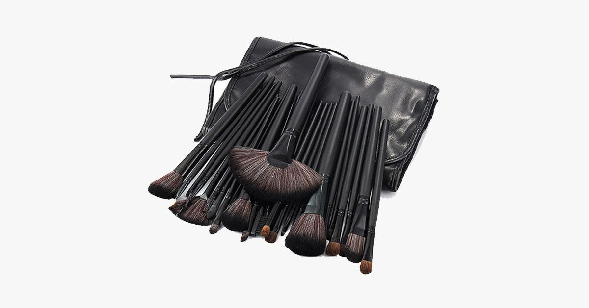 Black Makeup Brush Set with 32 Brushes and Case – Complete Makeup Collection