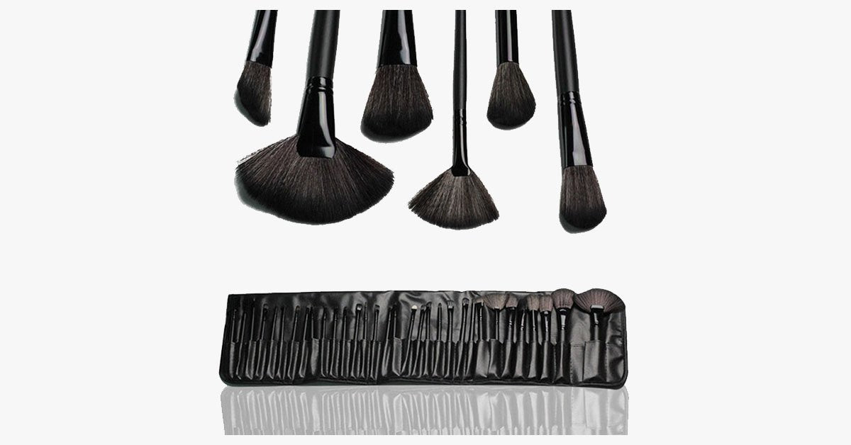 Black Makeup Brush Set with 32 Brushes and Case – Complete Makeup Collection