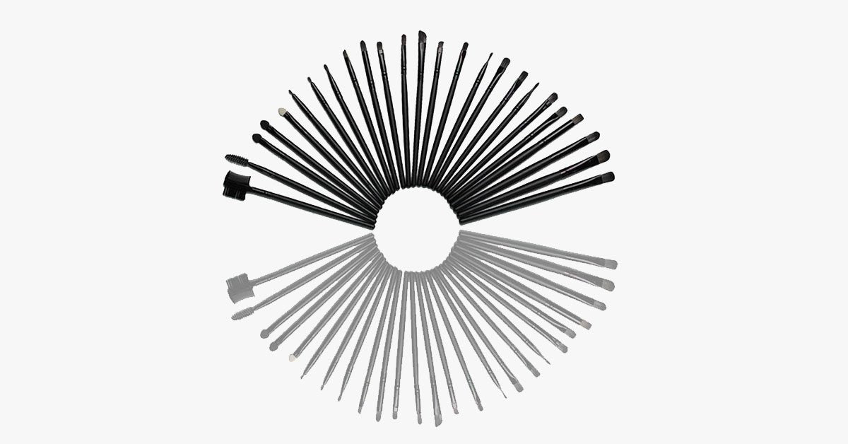 Black Makeup Brush Set with 32 Brushes and Case – Complete Makeup Collection