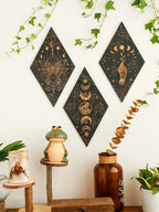 Black moon phases wooden wall decoration – rhombus boho wall art