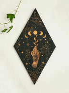 Black moon phases wooden wall decoration – rhombus boho wall art