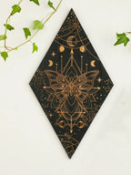 Black moon phases wooden wall decoration – rhombus boho wall art