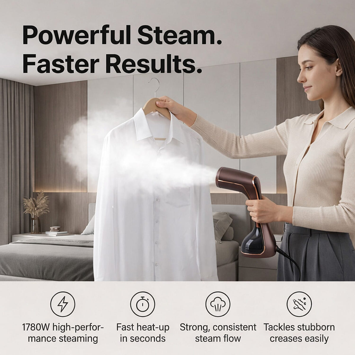 Bliss & Beyond 1780W Handheld Garment Steamer with 3 Steam Levels & 325ml Tank