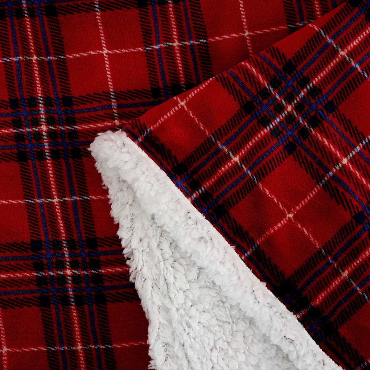Bliss & Beyond check print flannel & sherpa double layer heavyweight blanket