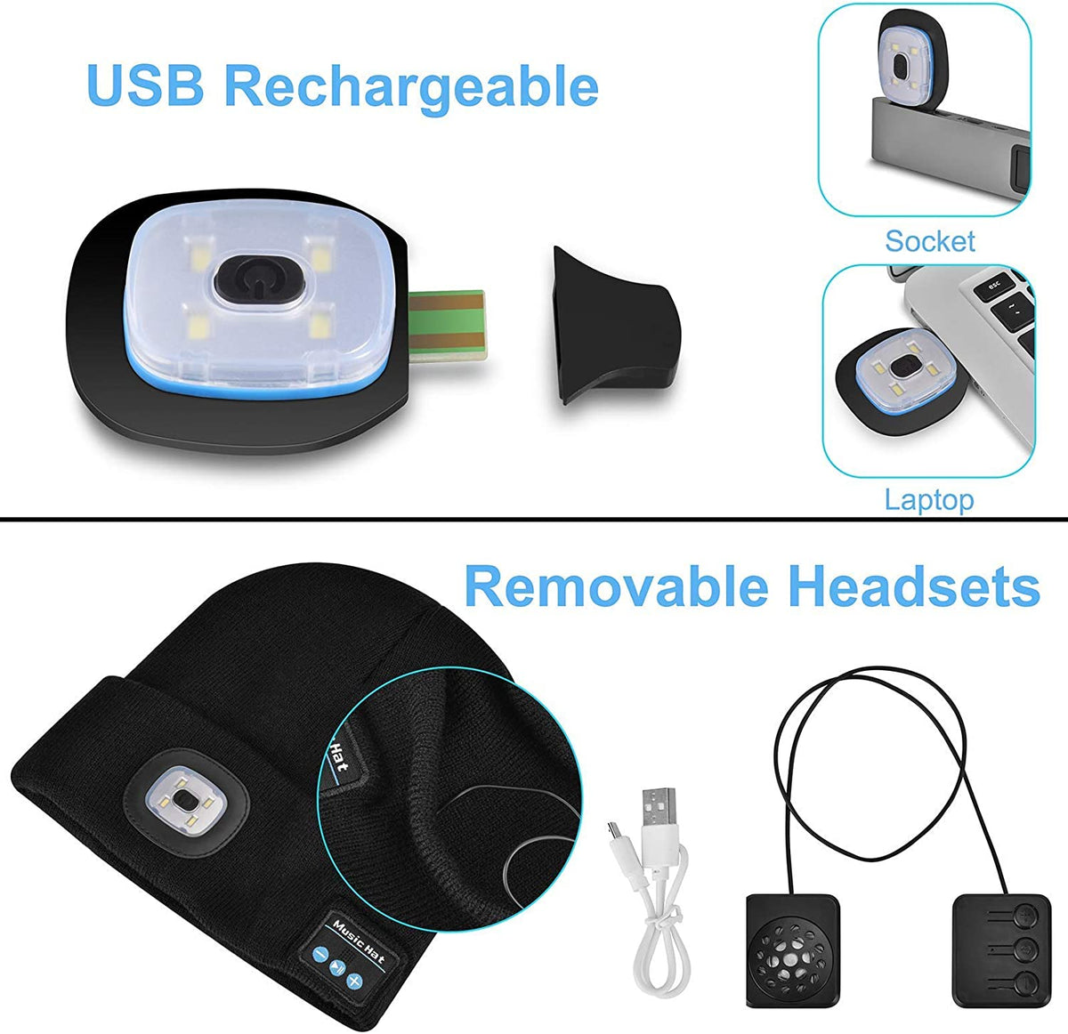 Boneroshop | Bluetooth Beanie Hat Light Wireless Headphones
