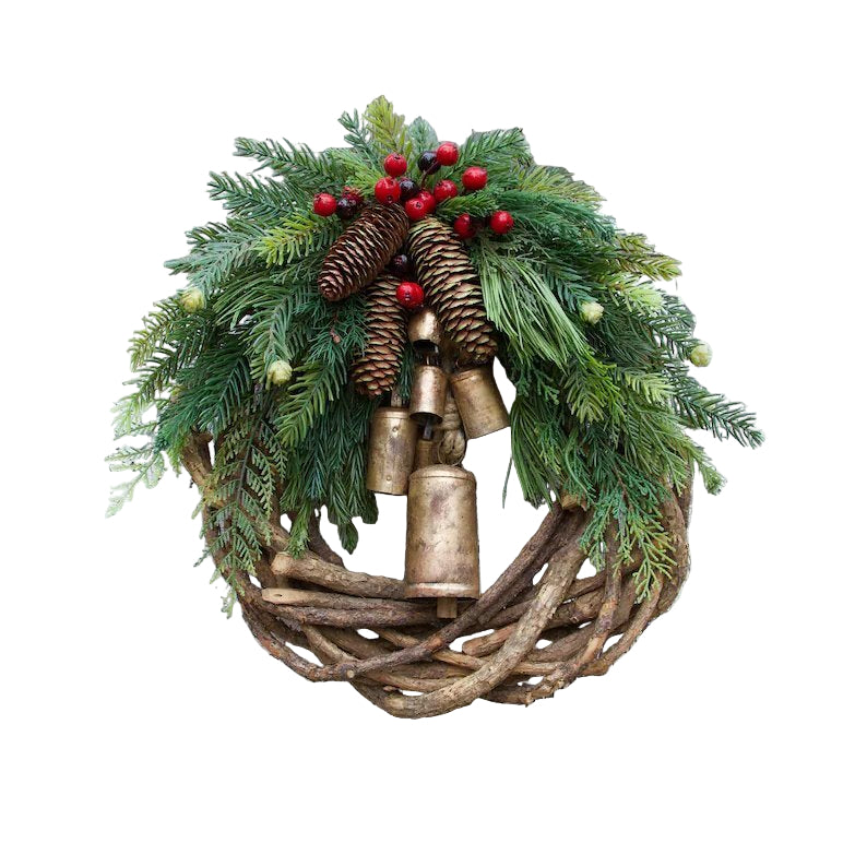Boho Christmas wreath with bells – handmade door and wall decoration