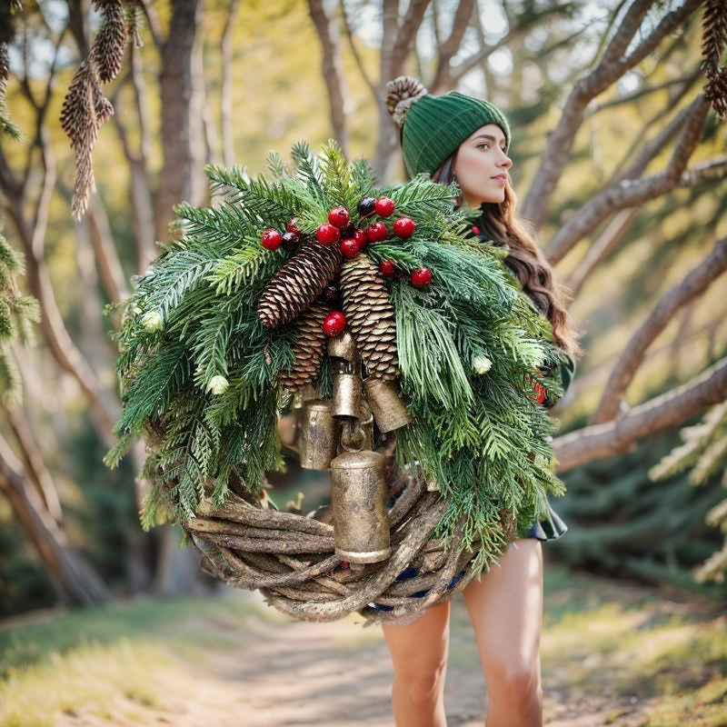 Boho Christmas wreath with bells – handmade door and wall decoration