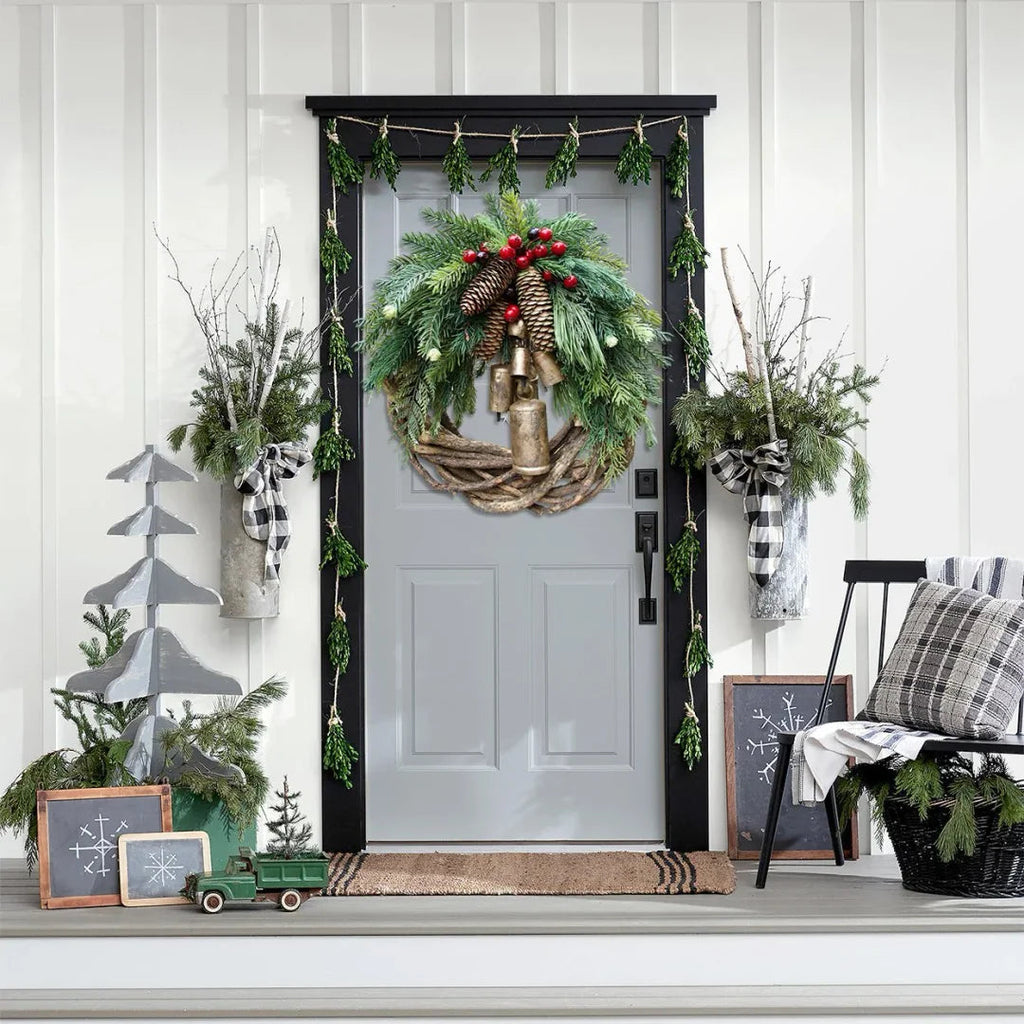 Boho Christmas wreath with bells – handmade door and wall decoration