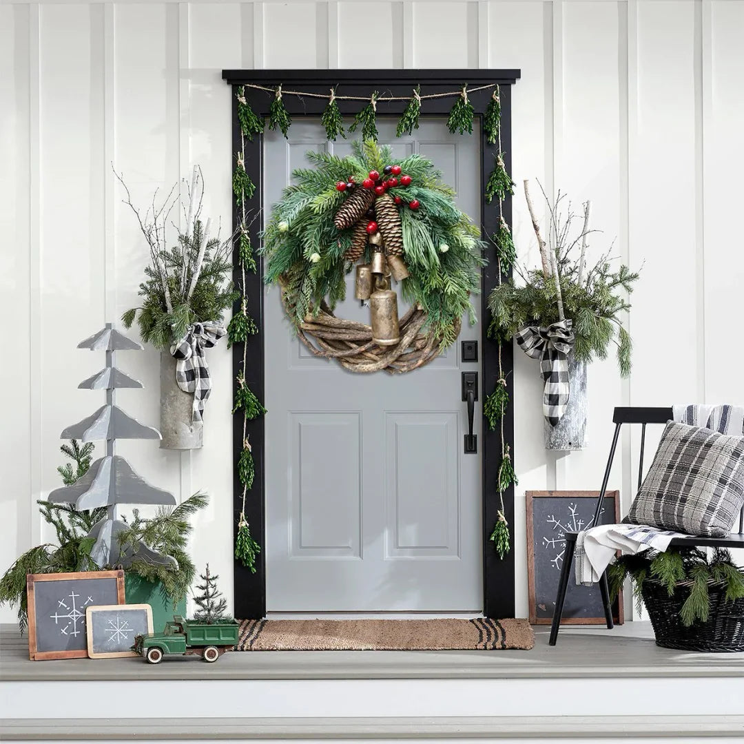 Boho Christmas wreath with bells – handmade door and wall decoration