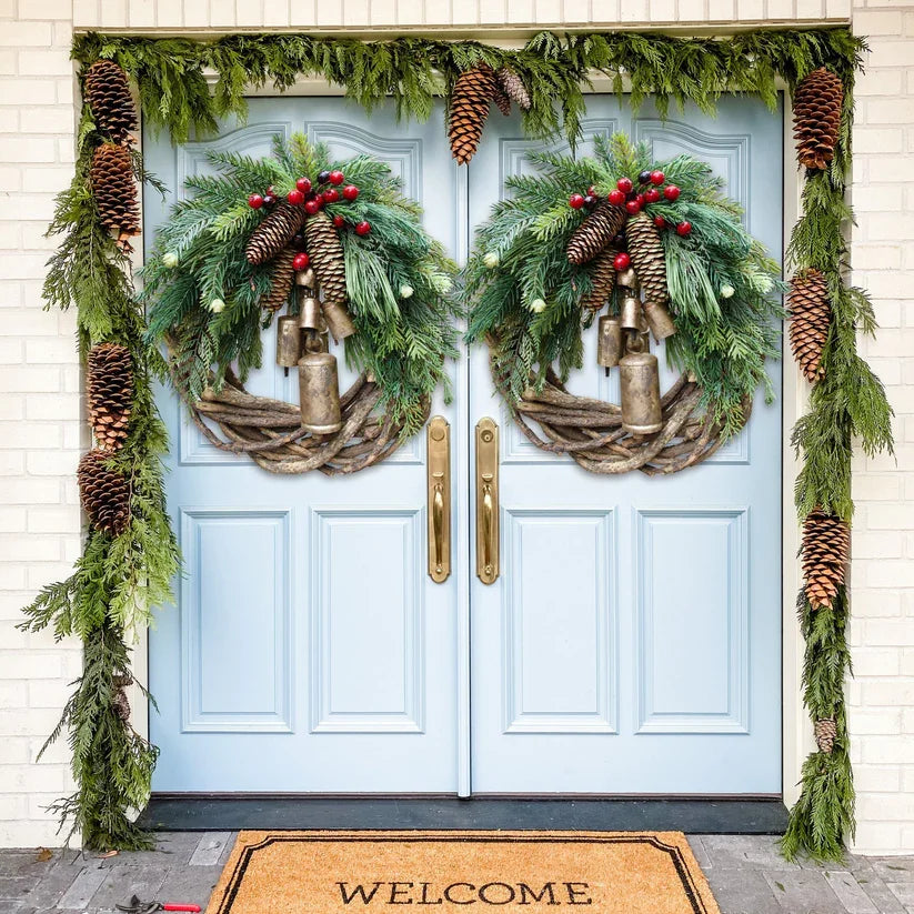 Boho Christmas wreath with bells – handmade door and wall decoration