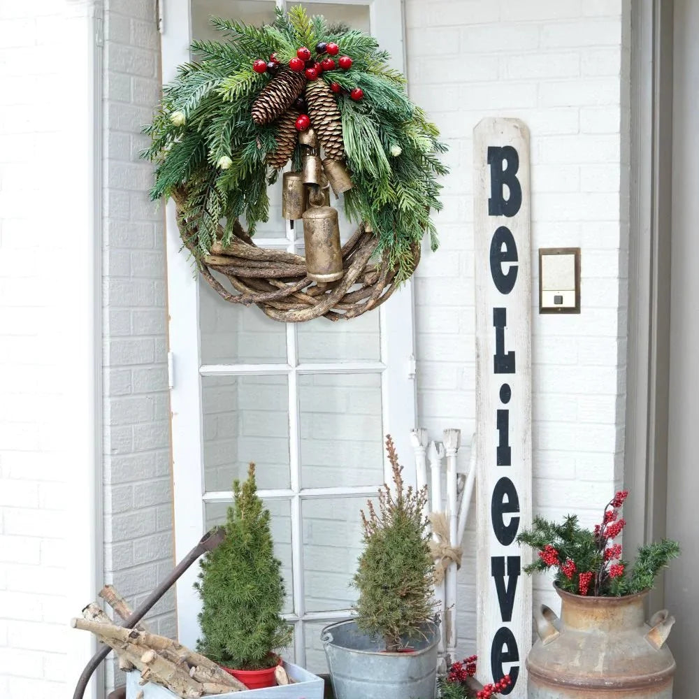 Boho Christmas wreath with bells – handmade door and wall decoration