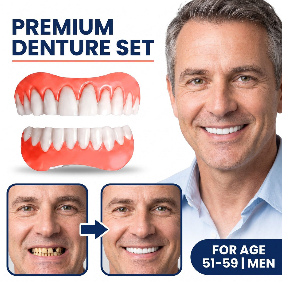 Boil-and-Bite Medical-Grade Denture Set (Upper & Lower)