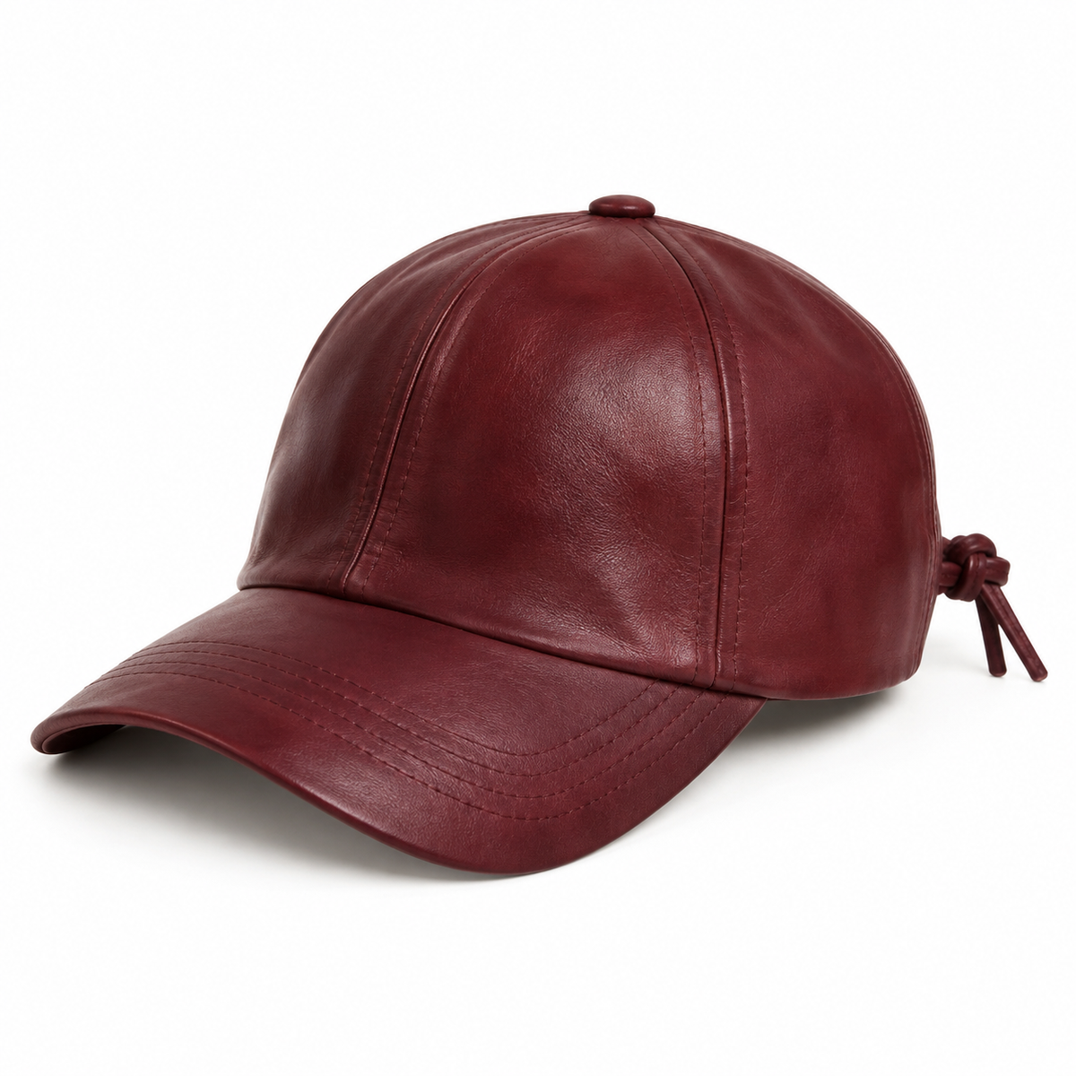 Boneroshop Burgundy Vegan Leather Baseball Cap Adjustable