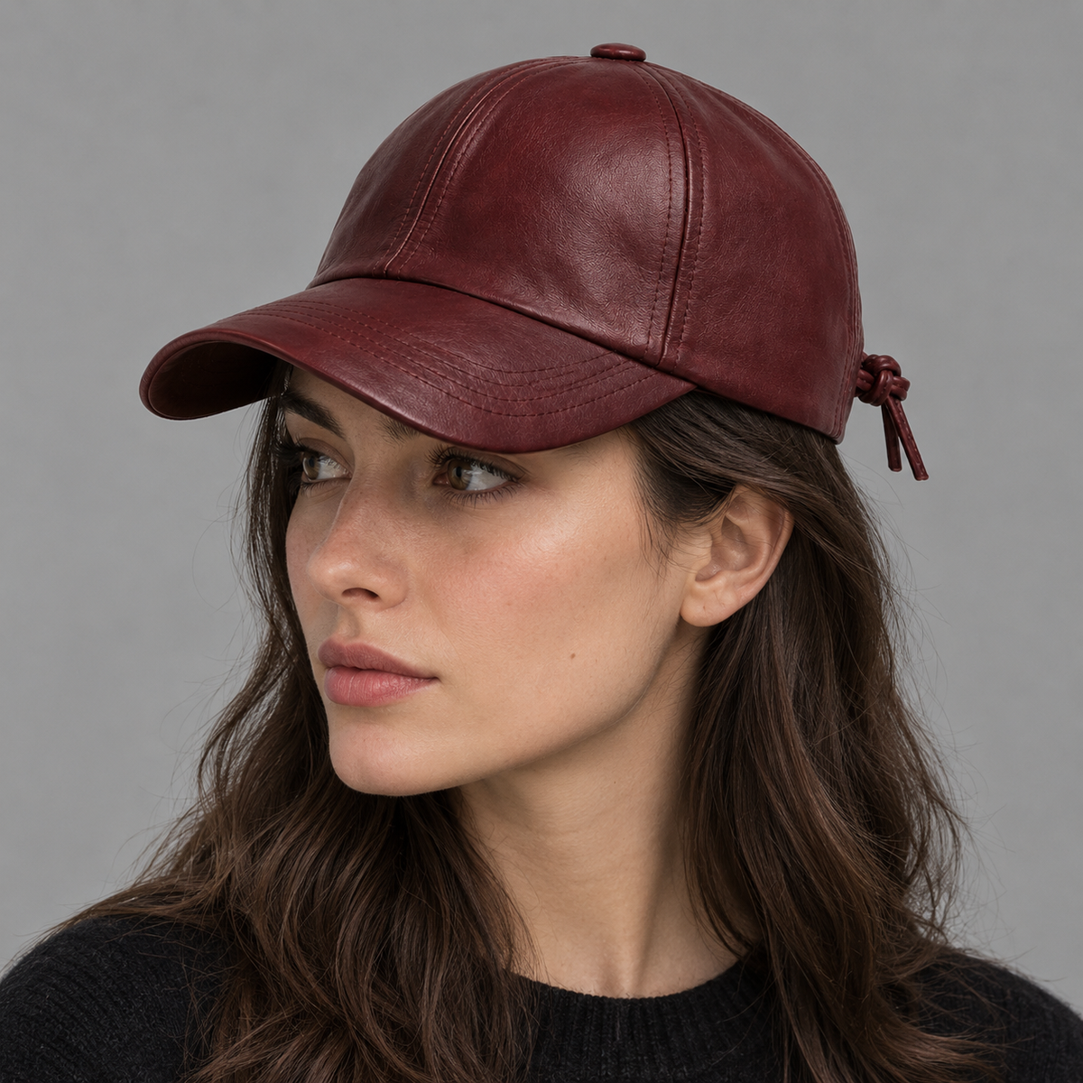 Boneroshop Burgundy Vegan Leather Baseball Cap Adjustable