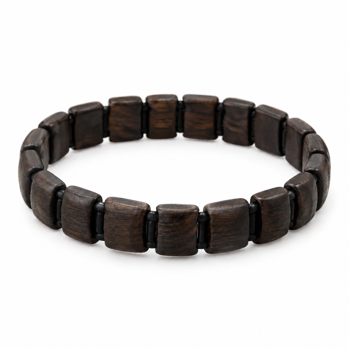 Boneroshop Wooden Beaded Bracelet Dark Brown Elastic Fit