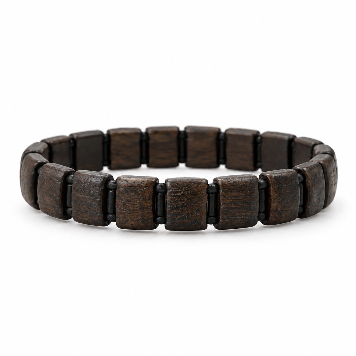 Boneroshop Wooden Beaded Bracelet Dark Brown Elastic Fit