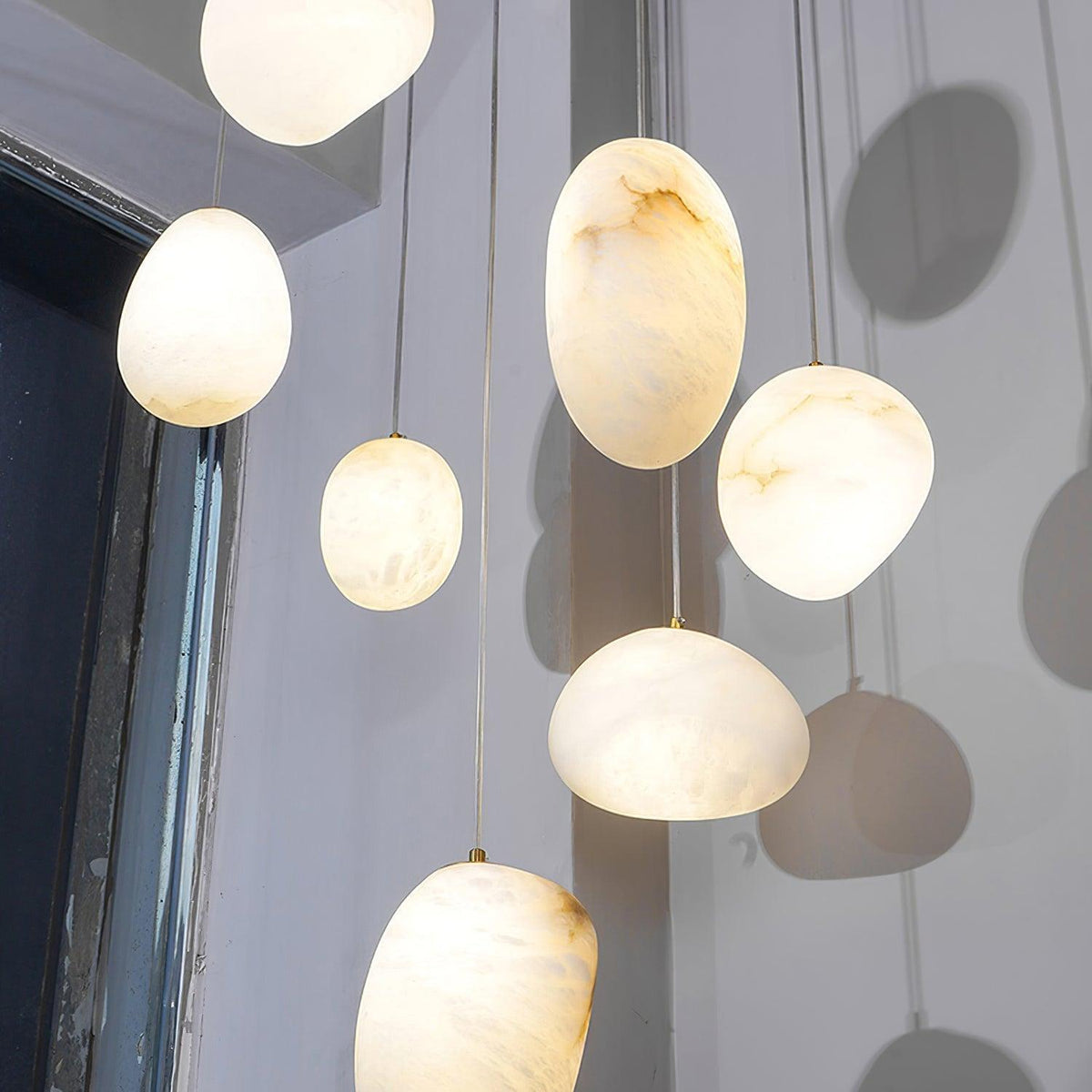 Brass Alabaster Pendant Light with Adjustable Height